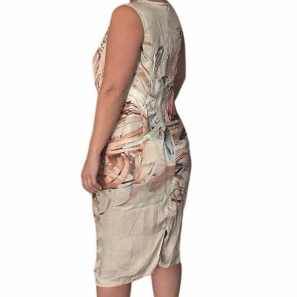 Escada Silk Blend Floral Draped Sheath Dress Beige Neutral Print Size 10 - Picture 2 of 8